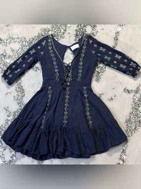 TOWNSEN Embroidered Lace-Up Boho Mini Dress